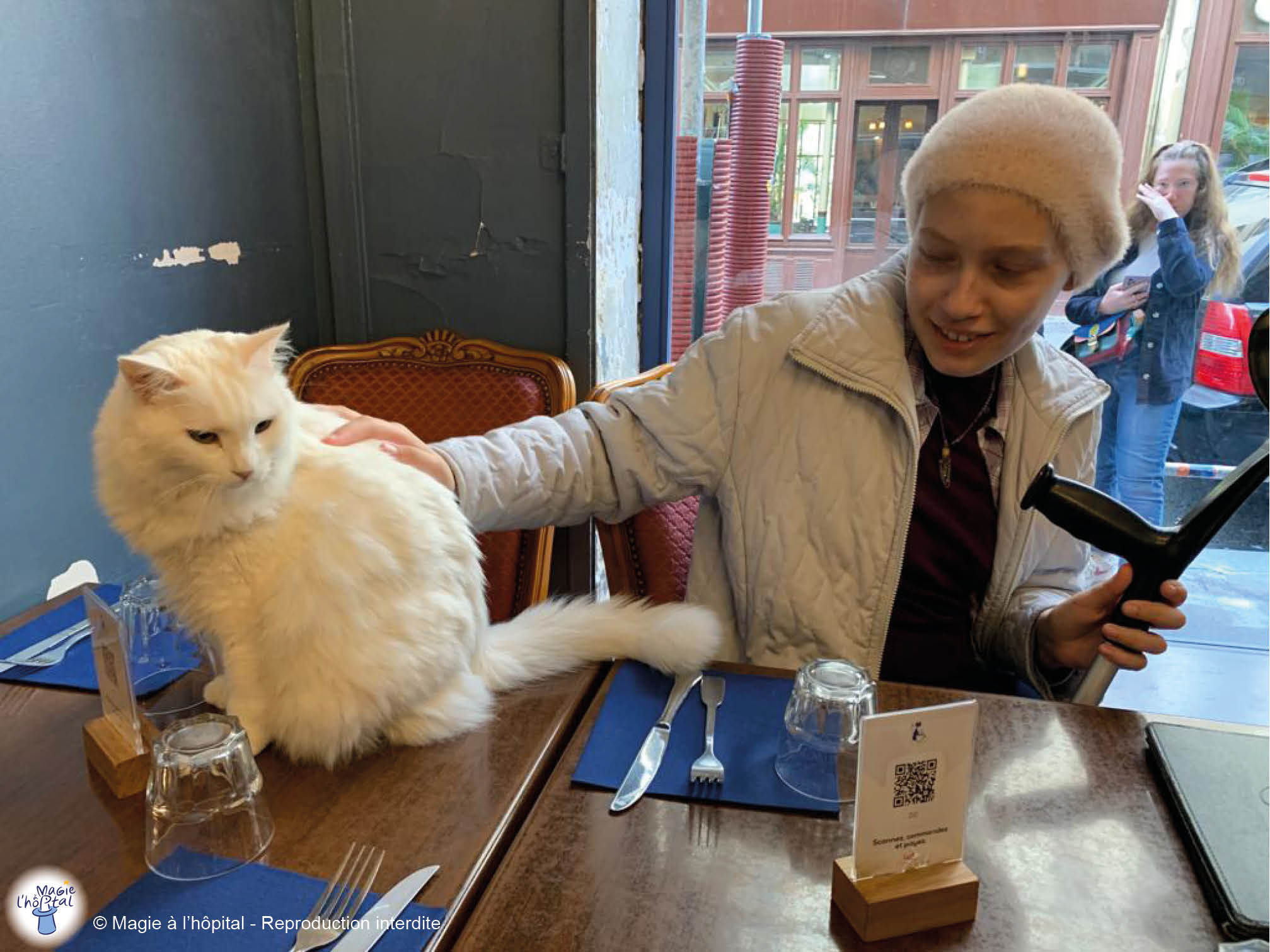 Un déjeuner dans un café aux chats, association Magie à l'hôpital